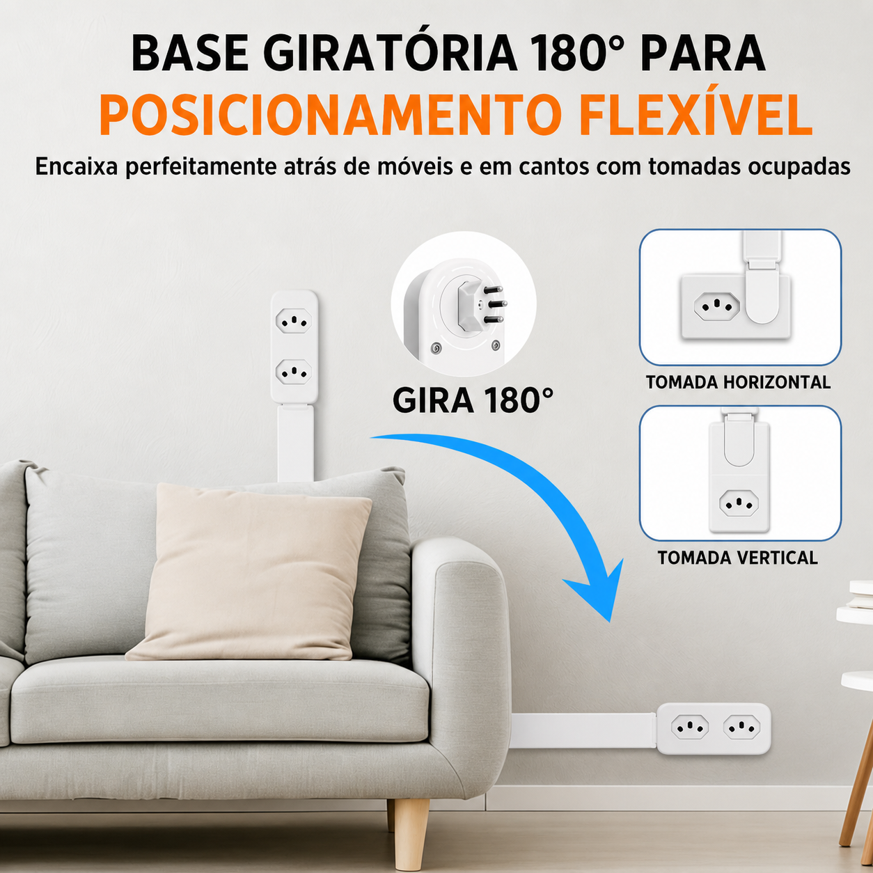 Extensor de Tomada FlexPower BR™ | Hub Inteligente Ajustável com USB-C, USB, TOMADA 2 PINOS E 3 PINOS 110/220v