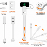 Extensor de Tomada FlexPower BR™ | Hub Inteligente Ajustável com USB-C, USB, TOMADA 2 PINOS E 3 PINOS 110/220v
