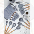 Kit Cozinha Premium 19 Peças™ | Utensílios em Silicone com Facas, Tábua e Suporte Organizador