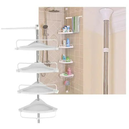Organizador de Banheiro Ajustável SmartBath™ | Prateleira Cantoneira com Toalheiro para Shampoo, Sabonete e Acessórios